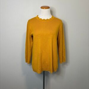Gold Yellow Scalloped Neck Women's Sweater Business Work Casual Medium